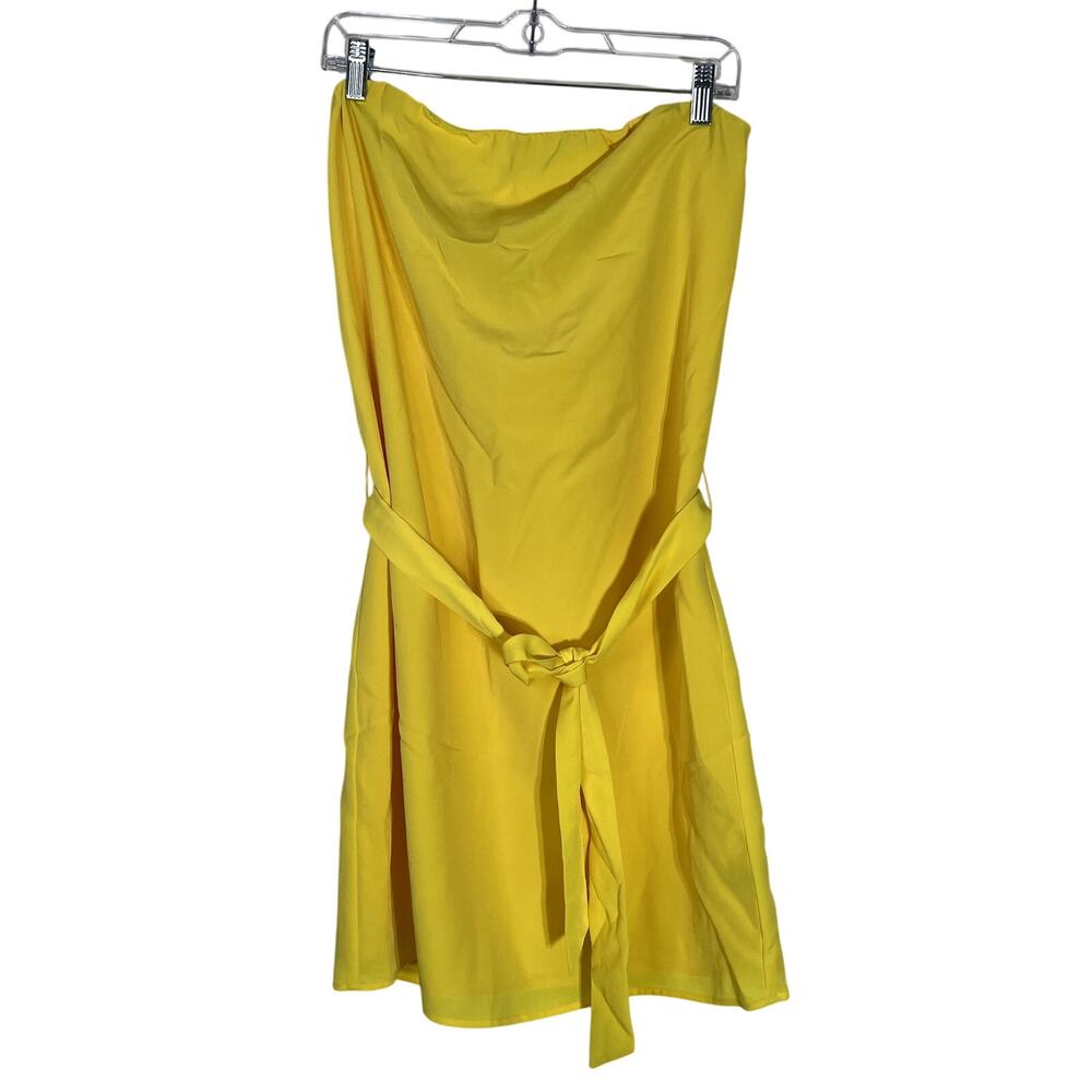 NWT The Limited Bright Yellow Strapless Lined To Knee Material Belt Dress Size M